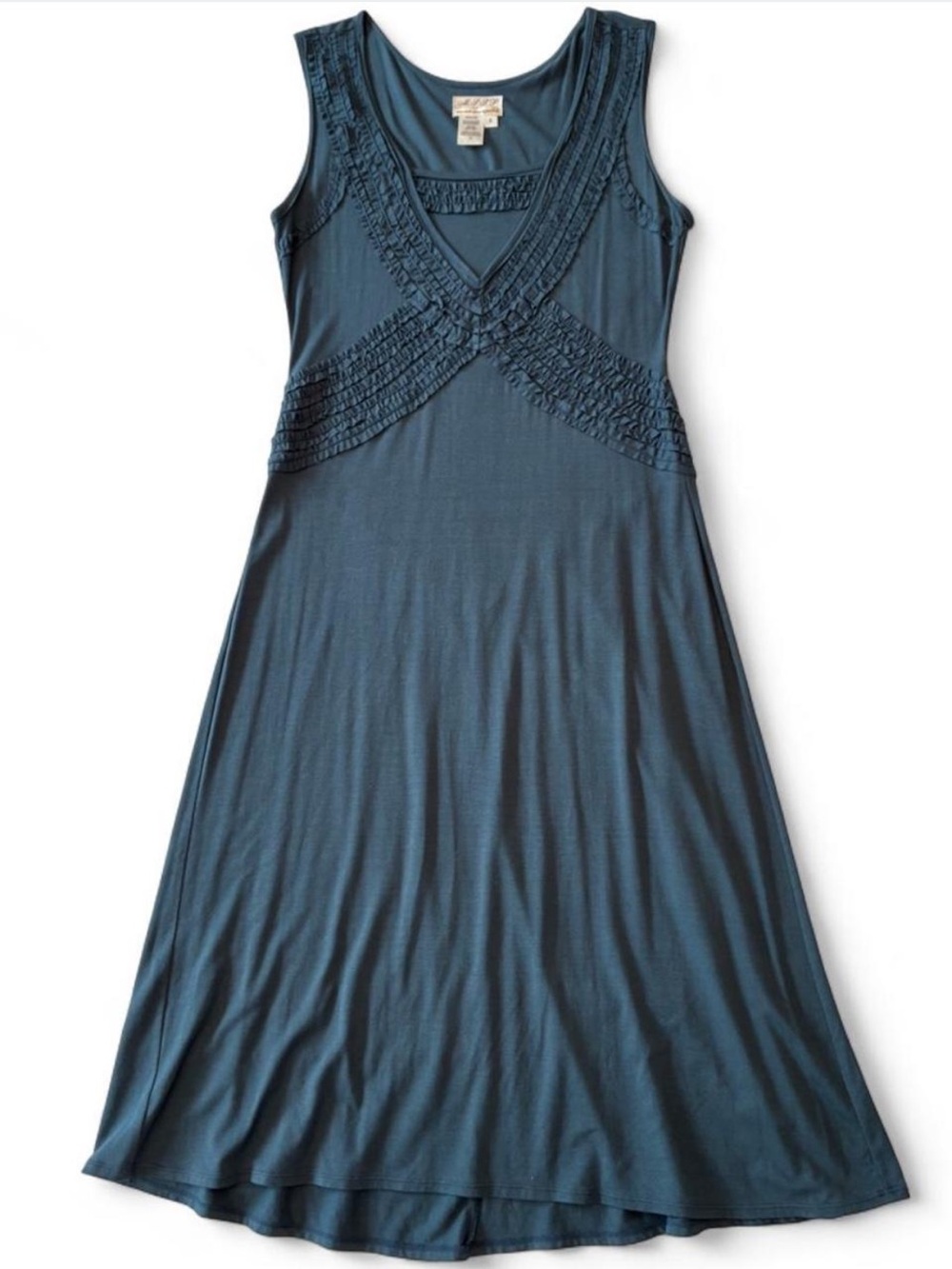 M.S.S.P. Slate Blue Ruffle Trimmed Fit n Flare Dress Date Night Wedding Guest 0